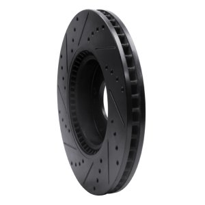 Kia Soul EV Brake Rotor (1) - Front Right - R1 Concepts - Drilled & Slotted - Black - `15-`19